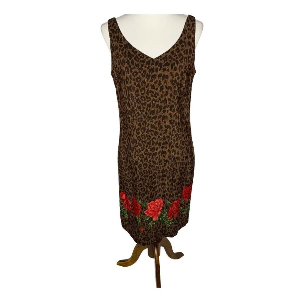 Vintage Sheri Martin New York Animal Print Dress Size 12 Roses